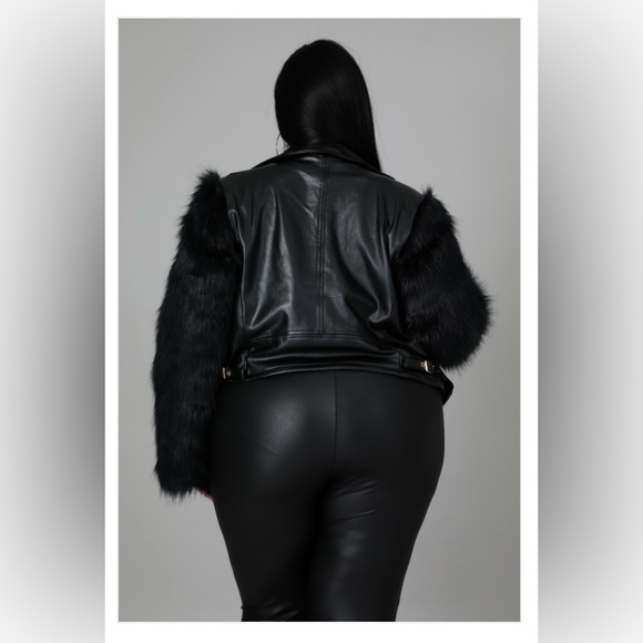 PLUS SIZE FAUX FUR & LEATHER JACKET SIZES 1X-3X - Picture 2 of 2